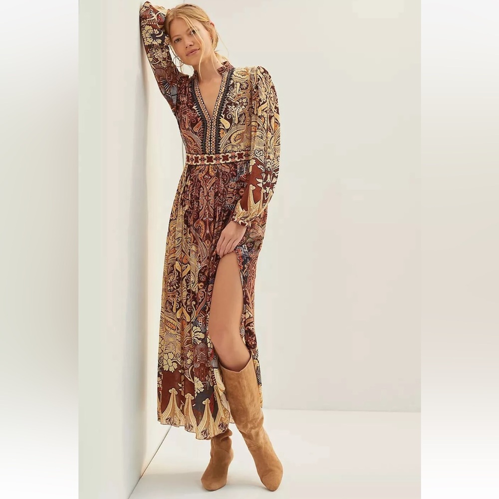 EUC Anthropologie Bhanuni By Jyoti Flirak Contrast Ronika Maxi Dress - Picture 5 of 10